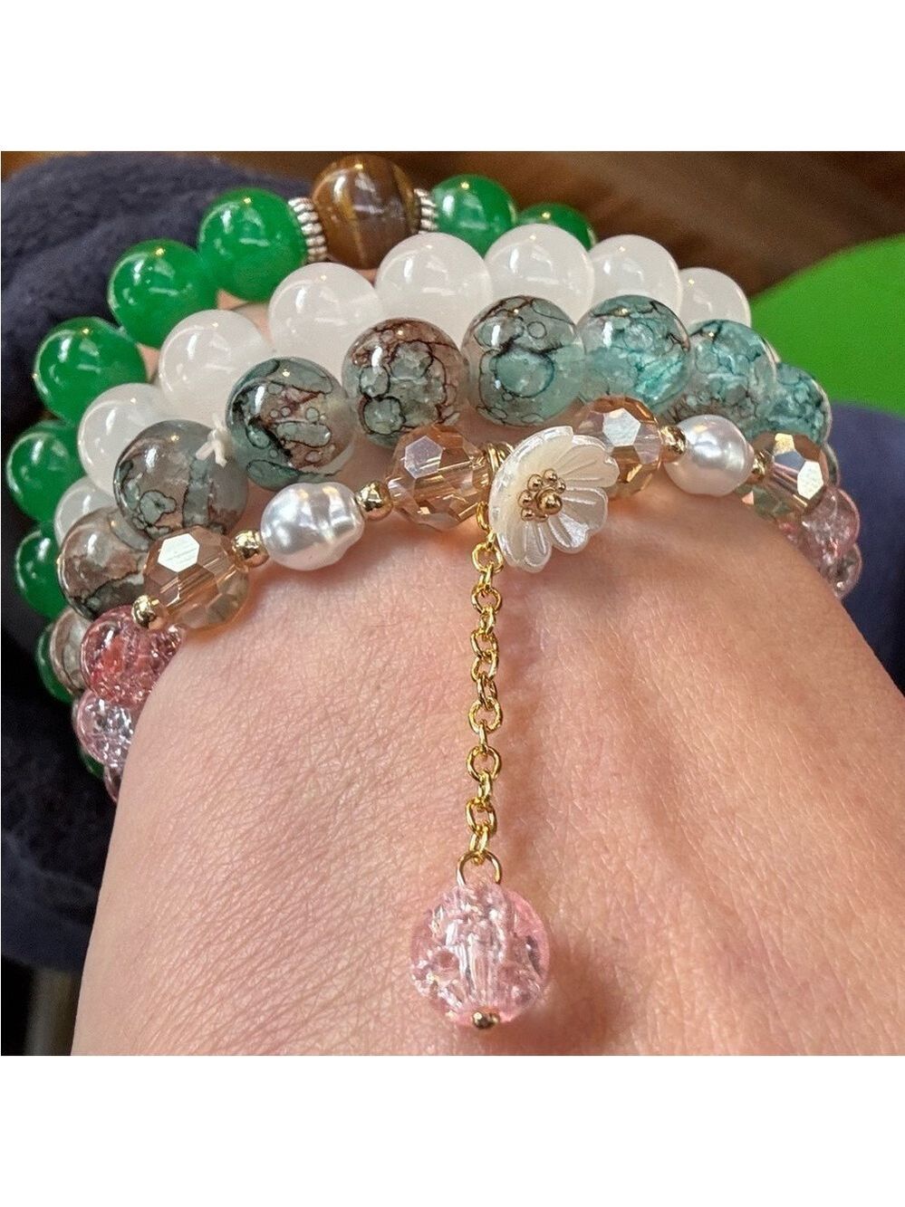 020. Elegant Multi-Color Glass Beaded Bracelet Set